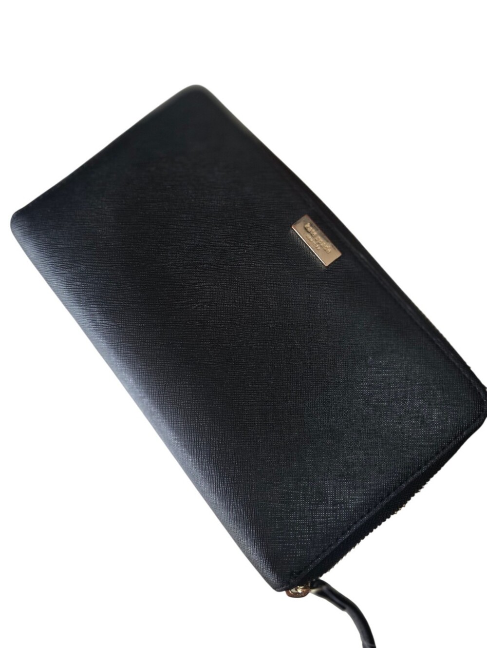 Kate Spade New York Black Saffiano Leather Zip Around Wallet Gold Hardware